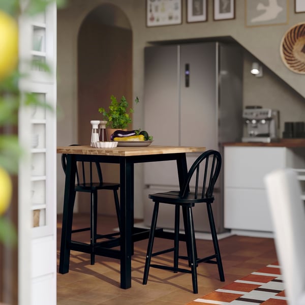 SKOGSTA Table, counter height acacia/black, 74x74 cm