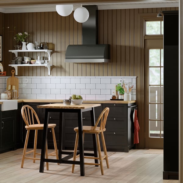 SKOGSTA Table, counter height acacia/black, 74x74 cm