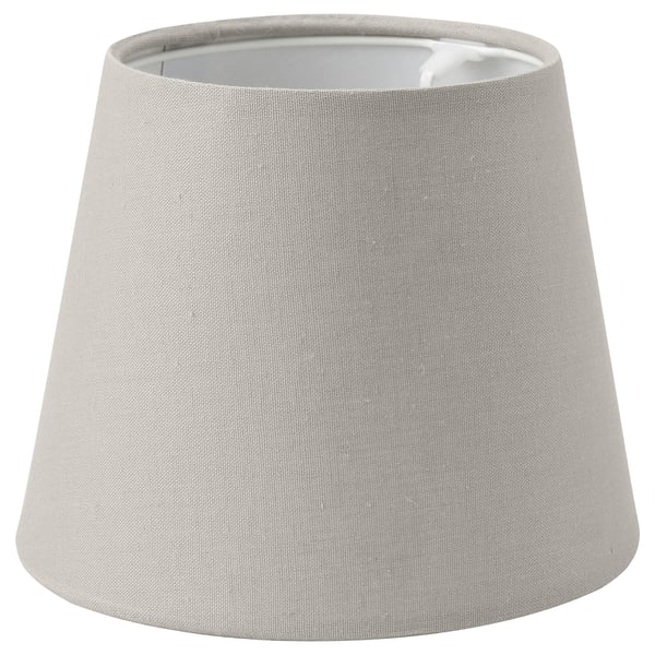 SKOTTORP grey fabric lampshade with conical shape and simple design.