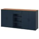 SKRUVBY unit: blue cabinet, wood top, storage shelves and drawers, vertical panels, handles.