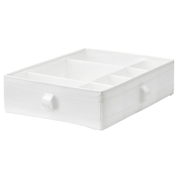 SKUBB organiser box, white, fabric with handles, rectangular, divided compartments.
