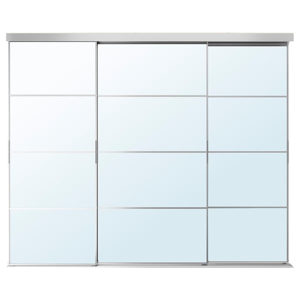 SKYTTA silver glass door frame with 4 glass panels, modern, minimalist design.