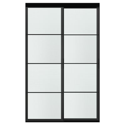 SKYTTA / LUNDBRÄSMA Sliding door combination, black/checkered glass, 152x240 cm