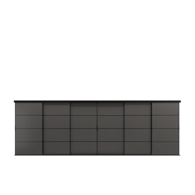 SKYTTA: 10-yr guarantee. Modern, grey, grid-style wardrobe with aluminium frame, fiberboard panels.