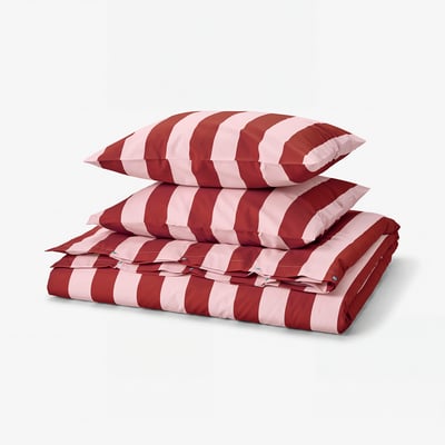SLÅNHÖSTMAL Duvet cover and 2 pillowcases, light pink dark red/stripe, 240x220/50x60 cm