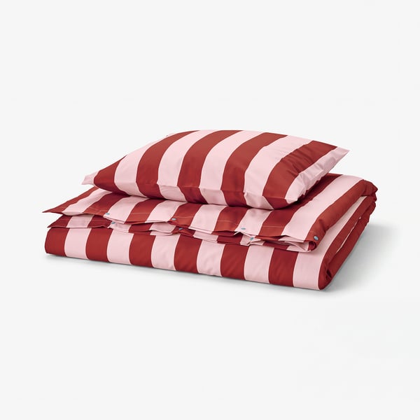 SLÅNHÖSTMAL Duvet cover and pillowcase, light pink dark red/stripe, 150x200/50x60 cm