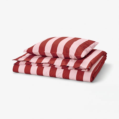 SLÅNHÖSTMAL Duvet cover and pillowcase, light pink dark red/stripe, 150x200/50x60 cm