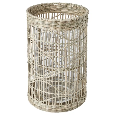 A SLIPPRIG wicker lantern, beige, cylindrical, hand-woven from sedge.