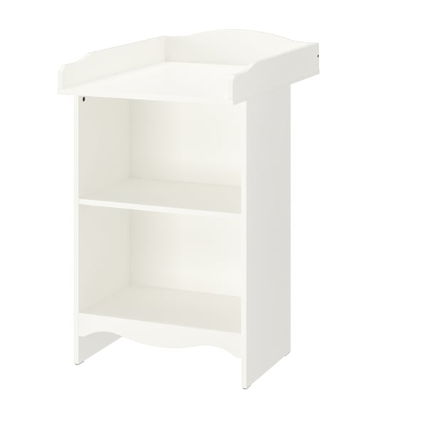 White SMÅGÖRA changing table with shelves, rounded edges, safe & functional.