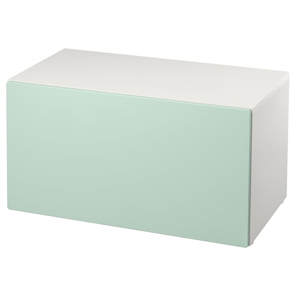 SMÅSTAD storage bench, light green, square, two-tone, adjustable feet.