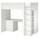 SMÅSTAD white kids loft bed with desk, drawers, wardrobe, and shelves for efficient space-saving.