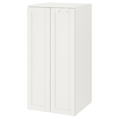 White SMÅSTAD kids wardrobe, square, with 2 doors, adjustable height, soft-closing hinges.