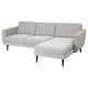 Modern gray sectional sofa with chaise, retro style, comfortable, wooden frame.