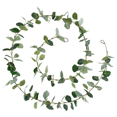 SMYCKA wreath, green, plastic, circular, natural leaves.