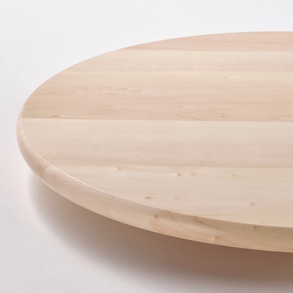 Round wooden tray with smooth, light-colored surface. Shows high-quality craftsmanship, fine grain details, and a polished finish.