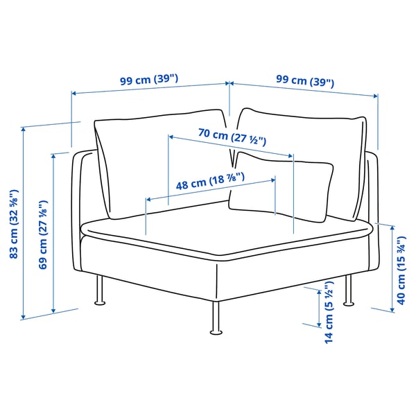 Illustration with measurements for the product: SÖDERHAMN.