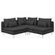 SÖDERHAMN dark grey l-shaped sofa, modern with deep cushions. Sturdy, sleek with metal legs.