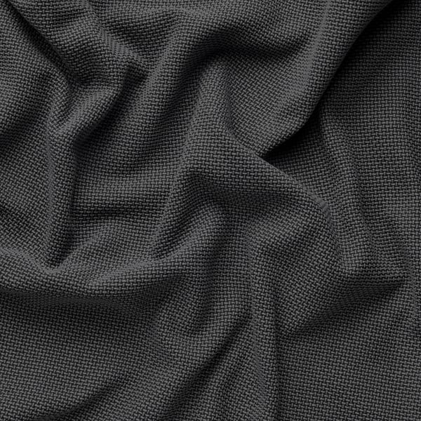Dark grey woven fabric close-up, showcasing tightly knit texture and elegant tone variations.