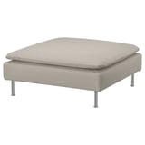 SÖDERHAMN modern footstool, grey, fabric-covered, square, with chrome legs.