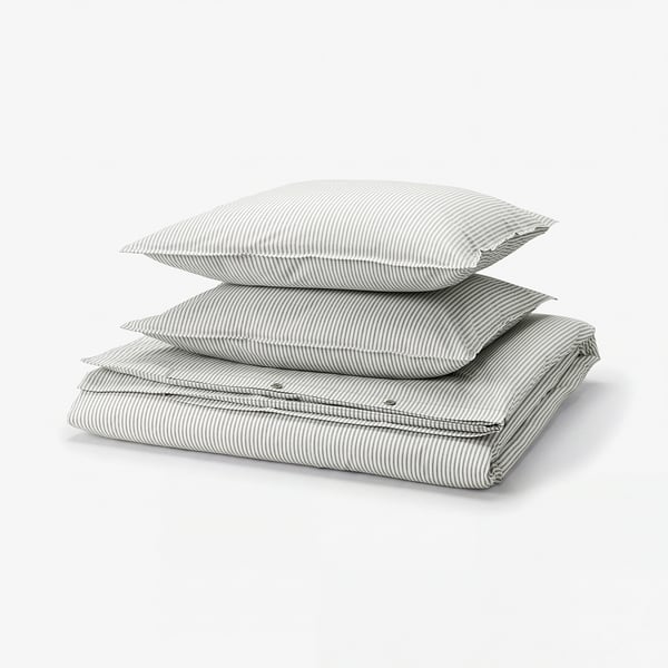 SOLFIBBLA Duvet cover and 2 pillowcases, grey white/stripe, 200x200/50x60 cm