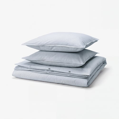 SOLFIBBLA Duvet cover and 2 pillowcases, white blue/stripe, 240x220/50x60 cm