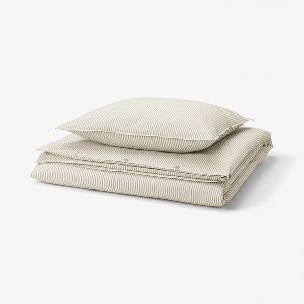 SOLFIBBLA Duvet cover and pillowcase, white beige/stripe, 150x200/50x60 cm