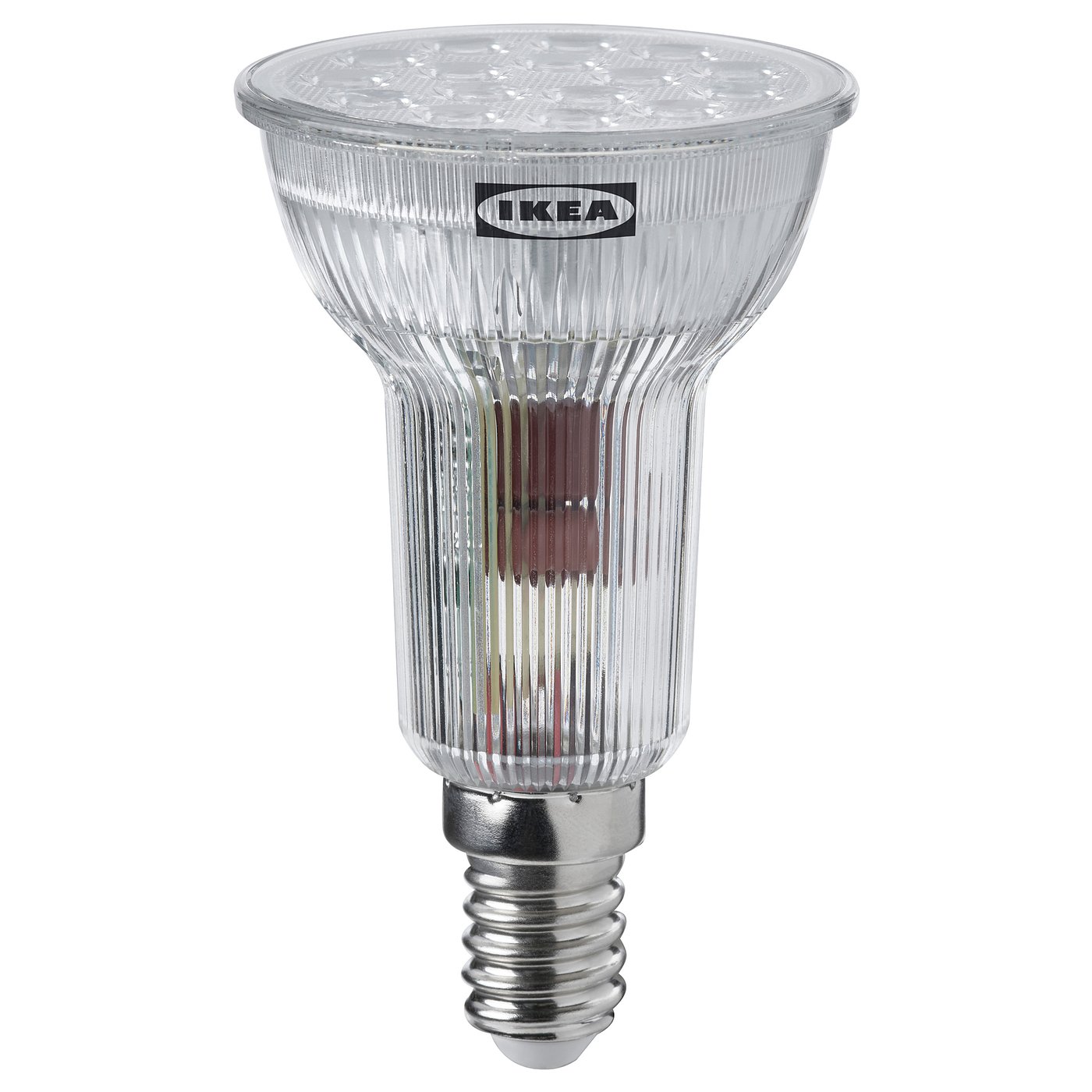 Ikea SOLHETTA led bulb, warm white, dim, plastic, conical shape