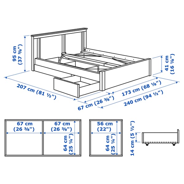 Illustration with measurements for the product: SONGESAND.