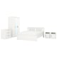 White bedroom set: bed, 2 cabinets, dresser, wardrobe. Modern.