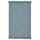 A light blue rectangular cotton rug with fringe on both ends, ideal for various floors.