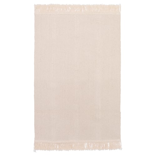 A cream-colored SORTSÖ cotton rug with fringe on both ends.