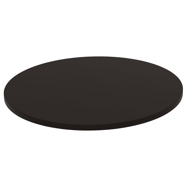 Black round table top, modern design, flat surface.