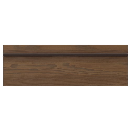 STENSTA dark brown ash veneer kitchen cabinet panel with wide, solid wooden handle.