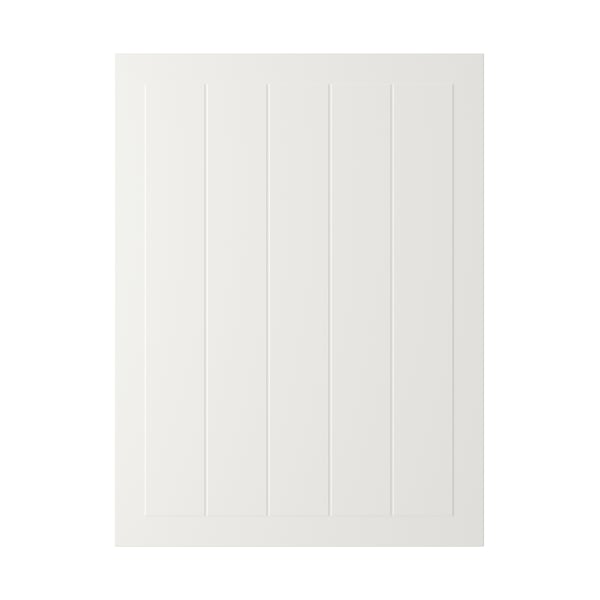 White wooden panel. Simple, clean, and rectangular design. Six vertical grooved panels.