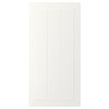 A white STENSUND cabinet door with a smooth, rectangular design featuring vertical grooved panels and a framed look.