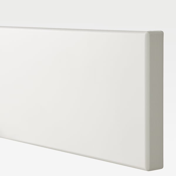 Minimalist white cabinet front; smooth, clean, modern design.