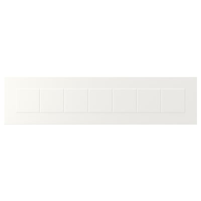 White STENSUND furniture with framed panels, lacquered finish for durability.