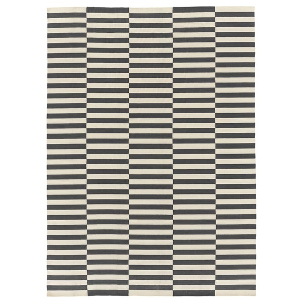 STOCKHOLM 2017 rug, grey/white striped, wool-cotton, rectangular, handwoven.