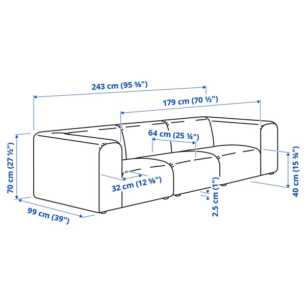 Illustration with measurements for the product: STOCKHOLM 2025.