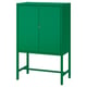 Green STOCKHOLM 2025 cabinet. Metal, rectangular, with two doors and brass key lock.