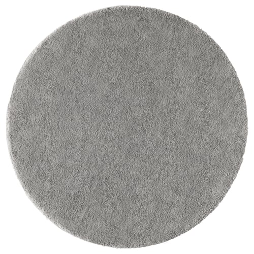 STOENSE round grey area rug. Soft, plush, and sound-absorbing with light sheen. Made from recycled polyester and polypropylene.