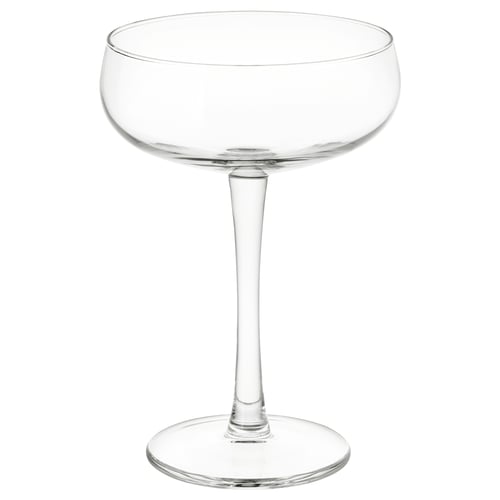 A clear, transparent STORHET glass with a wide bowl and long stem. Ideal for champagne and desserts.