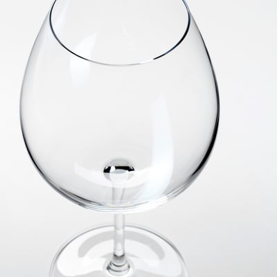 Six clear, crystalline STORSINT glasses in a group, shaped for wine, csae.