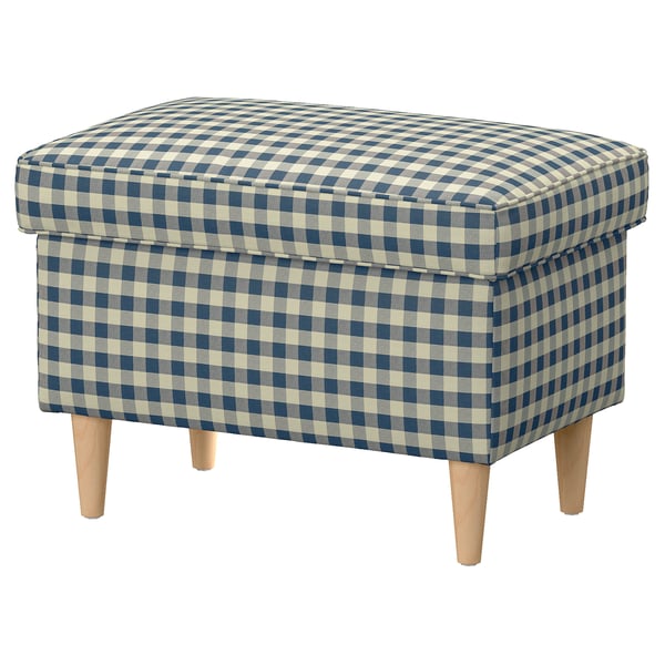 STRANDMON Footstool with storage, Sulviken blue/beige
