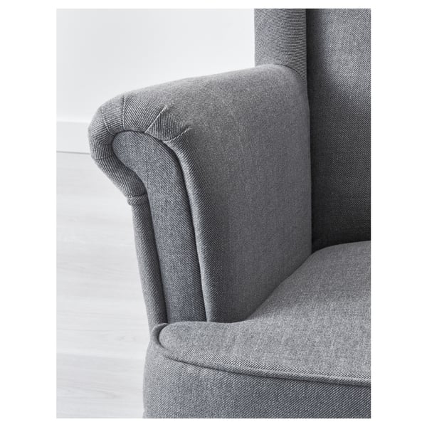 STRANDMON Wing chair with footstool, Nordvalla dark grey