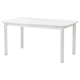 STRANDTORP white extendable dining table with metal legs, modern minimalist design.