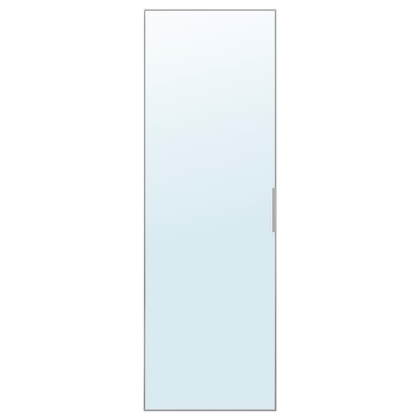 Depicts a STRAUMEN mirror door in white, featuring a sleek, rectangular design with aluminium frame and reflective glass.