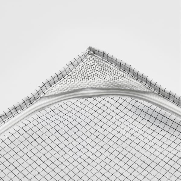 Top view of a stylish, mesh-covered storage bag, designed for protecting clothes and ensuring air circulation.