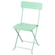 Sundsø green folding metal chair, sleek design with backrest.