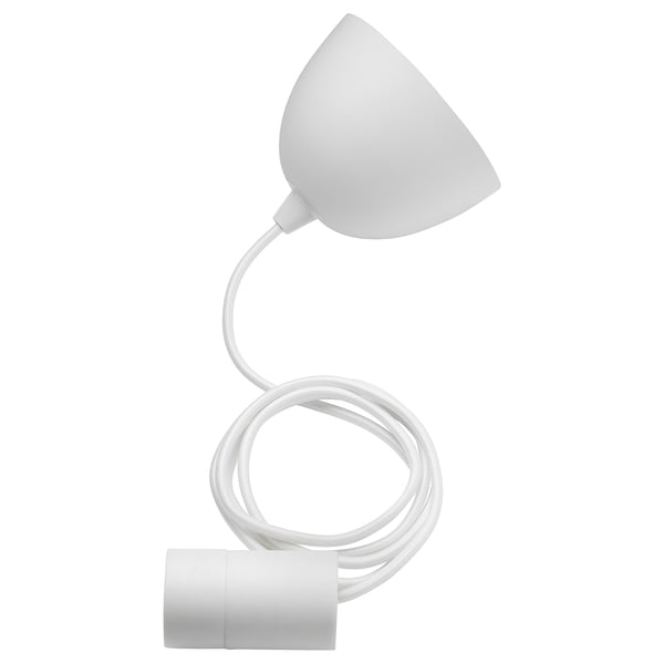 A white SUNNEBY lamp cord with an adjustable disc for flexible length and modern design.
